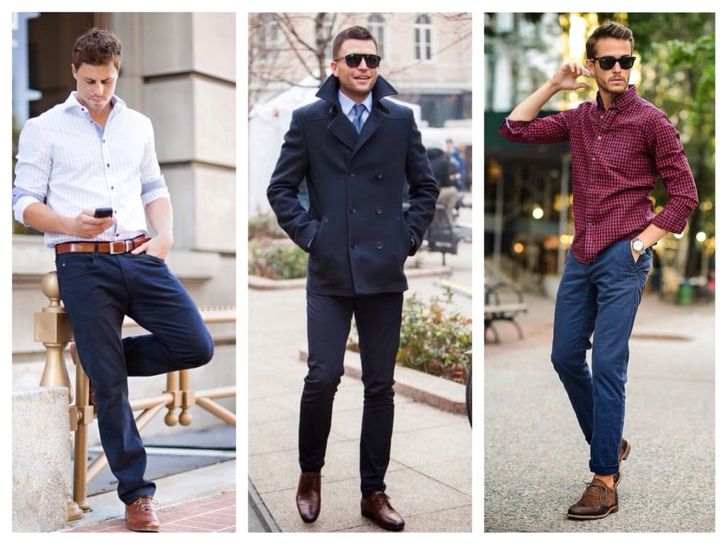 Синие брюки мужские с чем носить обувь фото