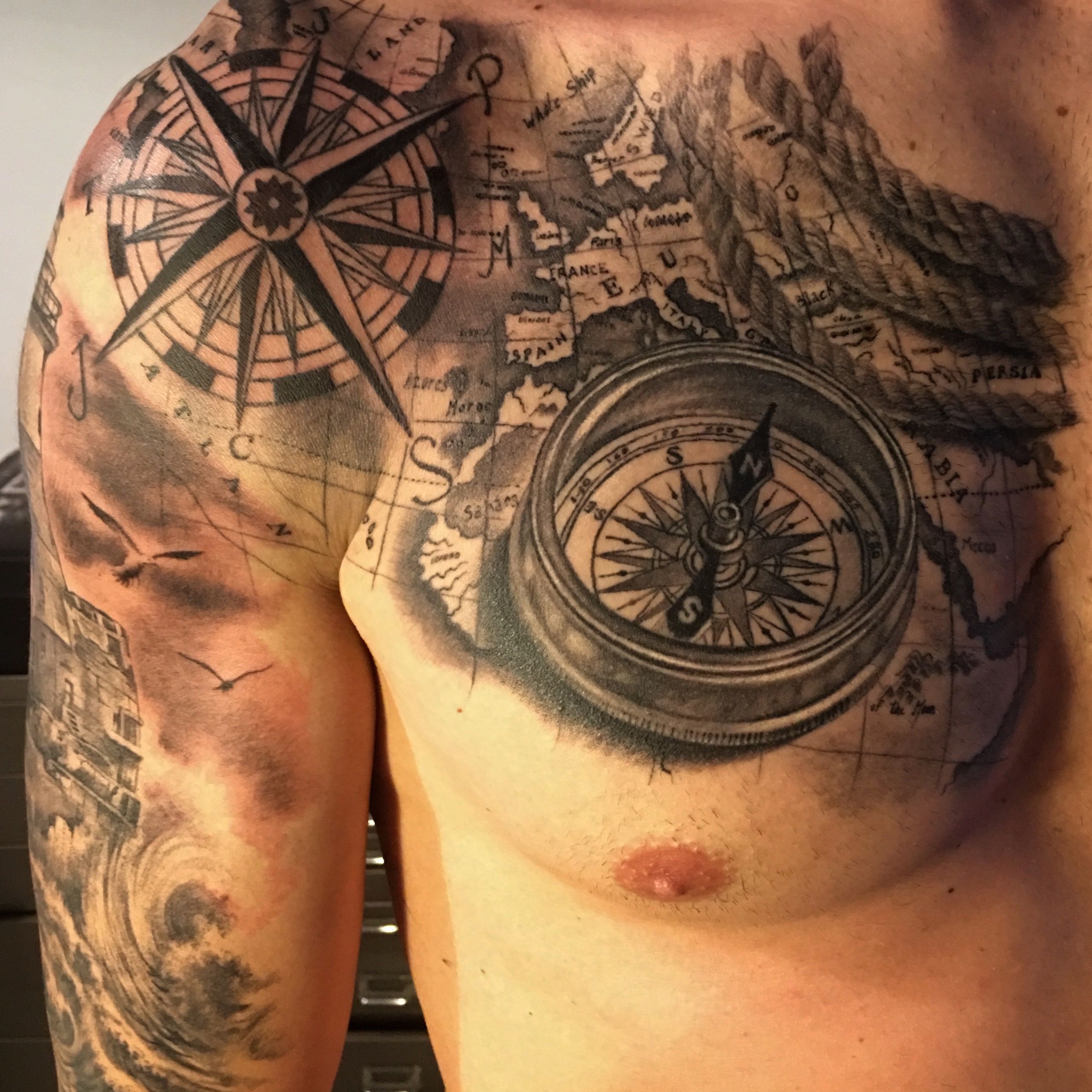 Татуировки с компасом для мужчин