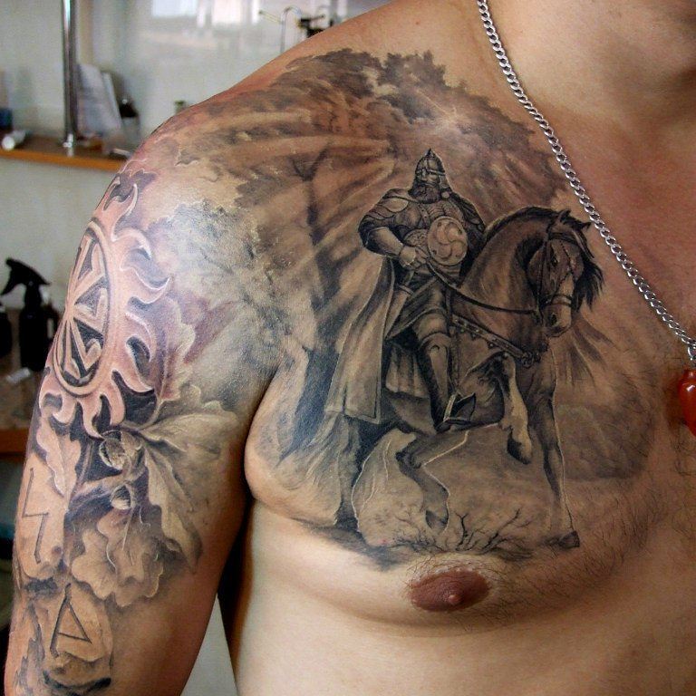 Как будут выглядеть три русских богатыря, витязь и другие эскизы татуировок на теле Где лучше разместить тату в богатырской тематике: на плече или иных частях тела