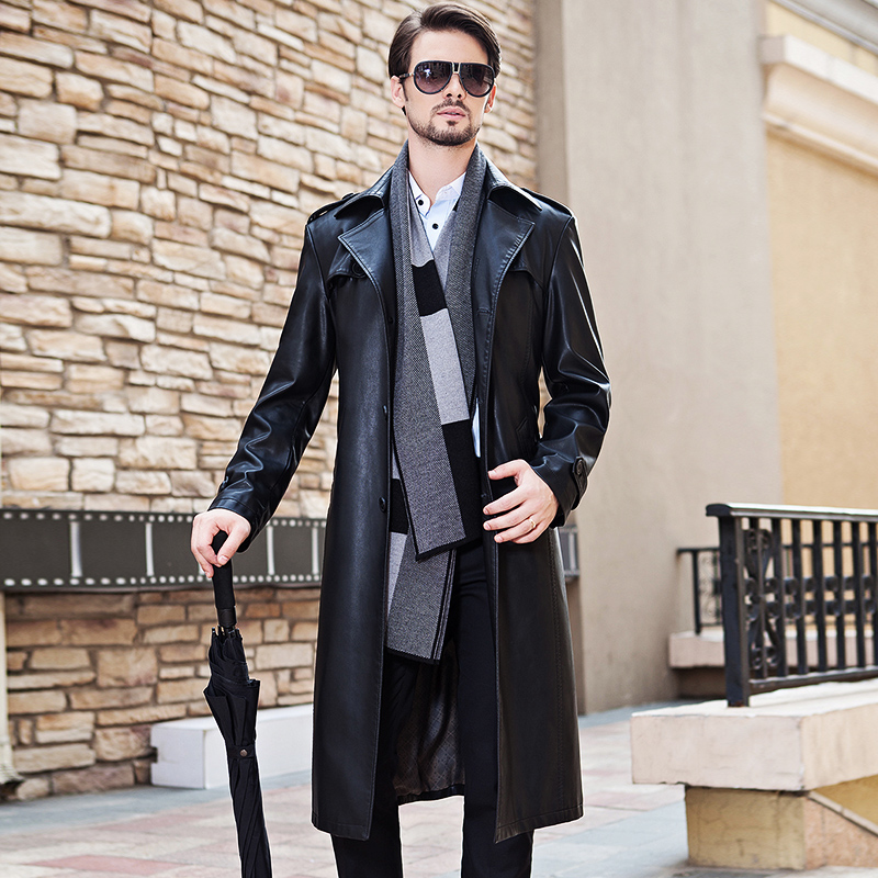 Мужской тренч, кожаное мужское пальто тренчкот, длинный зимний плащ, с чем носить двубортный тренч