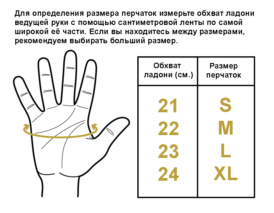 Как определить размер перчатки для мужчин — таблица размеров